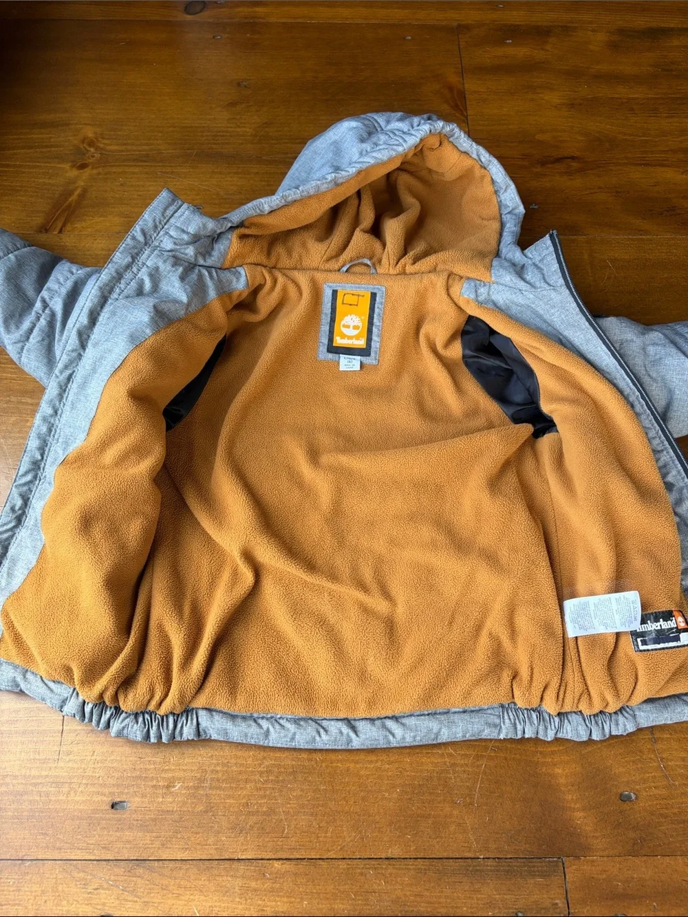 Timberland Jacket Boys Gray Puffer Hooded Fleece Lined Winter Coat Sz 6